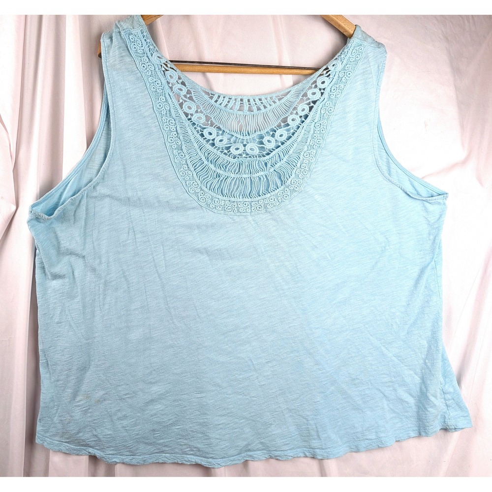 Torrid Teal Crochet Lace Yoke Tank Top Sleeveless Cotton Modal Size 4